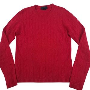 C3 Cashmere Sweater Red Cable Knit Womens Small Crew Neck Long Sleeve